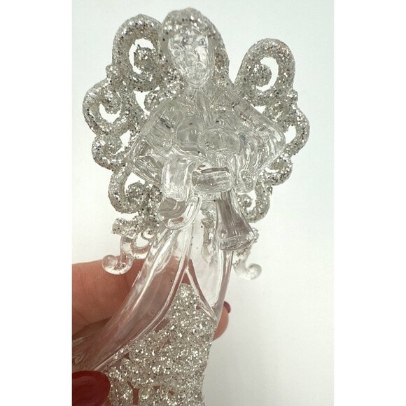 Clear & Glitter Angel Figurine & Glitter Star Tree Topper Mini Christmas Tree - Picture 4 of 4
